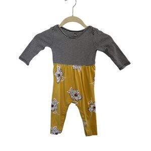 Tea Collection Baby Girl Romper 12-18M Yellow Floral Striped Cotton One Piece